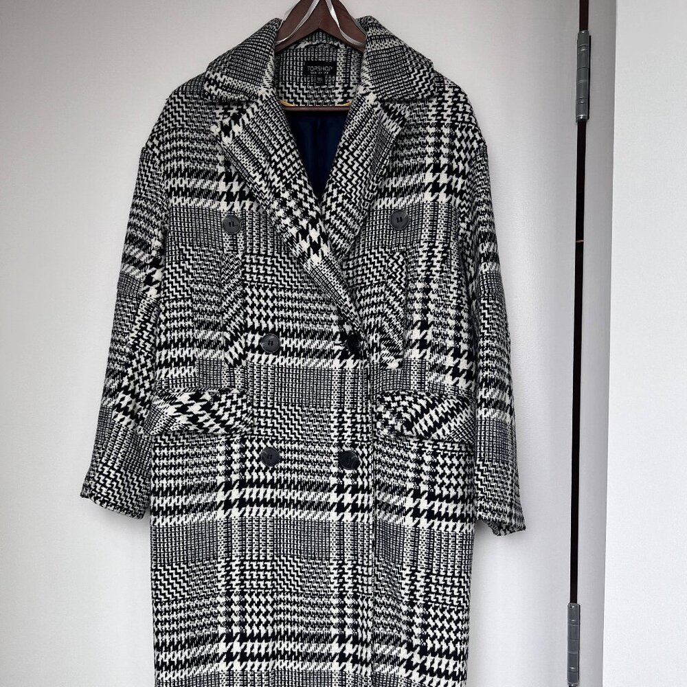 Topshop Houndstooth Tweed Double-Breasted Coat